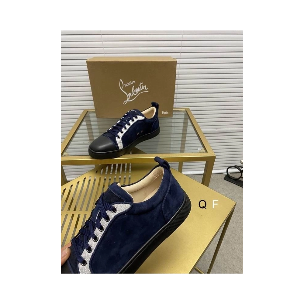 Fake Christian Louboutin Louis Junior Sneakers Suede and Calfskin Blue Black
