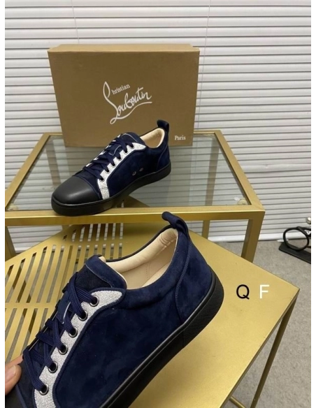 Fake Christian Louboutin Louis Junior Sneakers Suede and Calfskin Blue Black