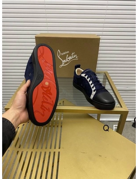 Fake Christian Louboutin Louis Junior Sneakers Suede and Calfskin Blue Black