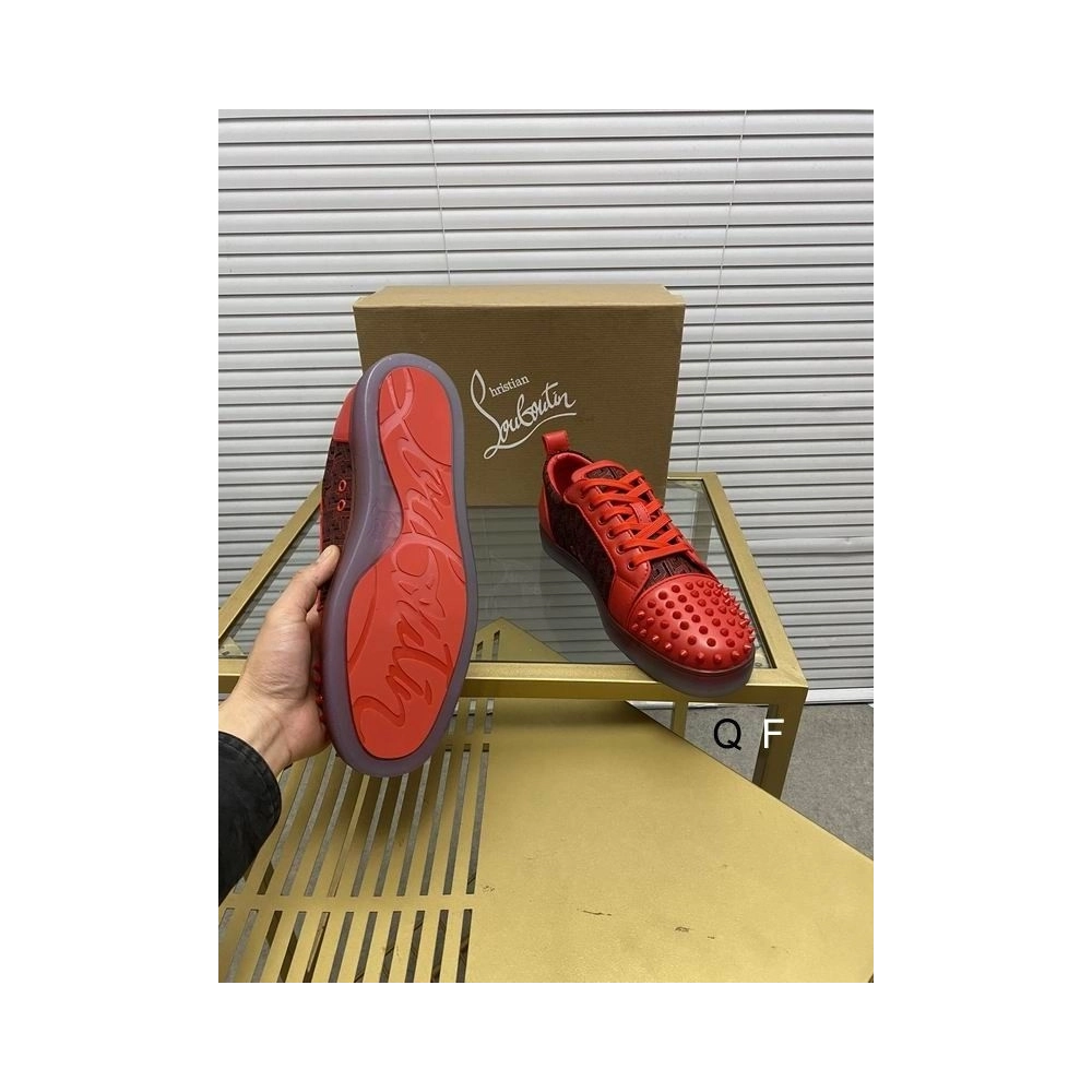 Discount Christian Louboutin Louis Junior Spikes Orlato Sneakers Monogram-jacquard Calfskin Red Outlet