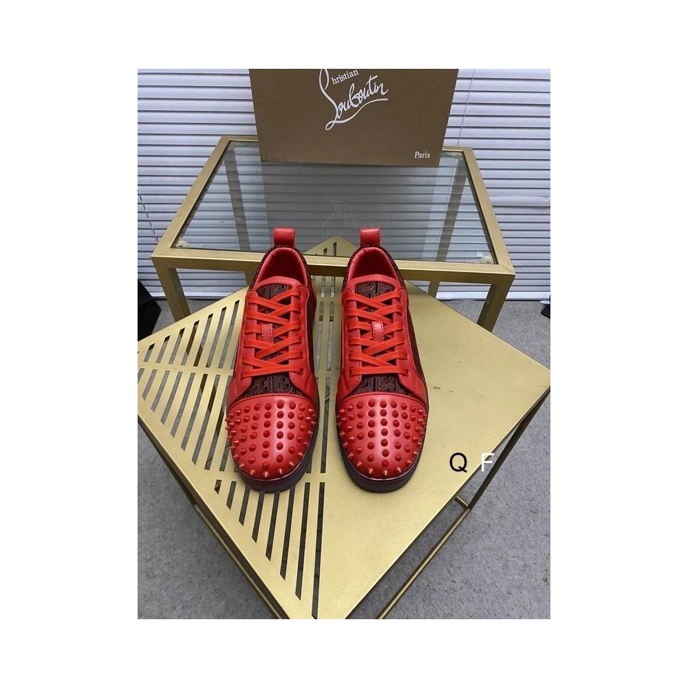 Discount Christian Louboutin Louis Junior Spikes Orlato Sneakers Monogram-jacquard Calfskin Red Outlet