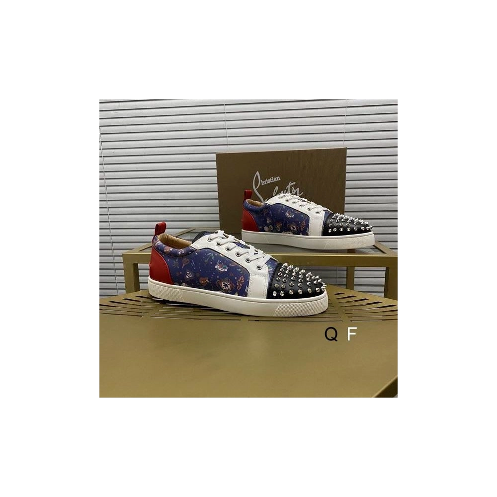 Fake Christian Louboutin Louis Junior Spikes Sneakers Floral Print Leather Multicolor