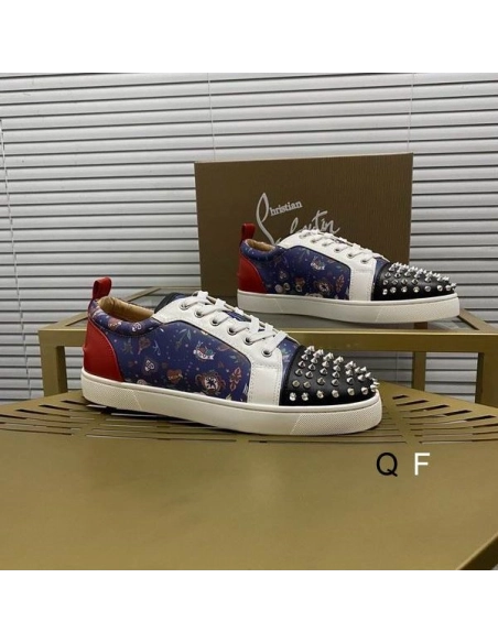 Fake Christian Louboutin Louis Junior Spikes Sneakers Floral Print Leather Multicolor