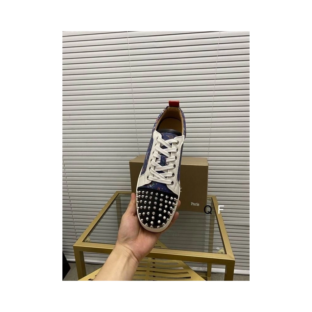 Fake Christian Louboutin Louis Junior Spikes Sneakers Floral Print Leather Multicolor