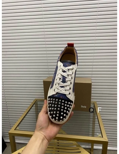 Fake Christian Louboutin Louis Junior Spikes Sneakers Floral Print Leather Multicolor