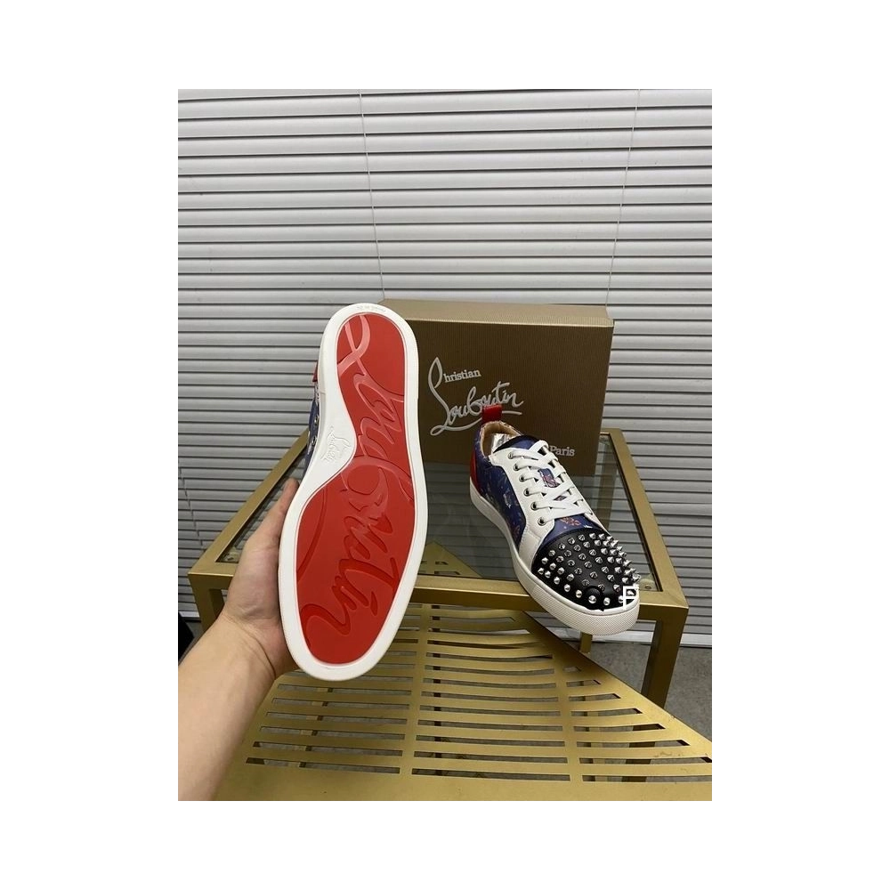 Fake Christian Louboutin Louis Junior Spikes Sneakers Floral Print Leather Multicolor