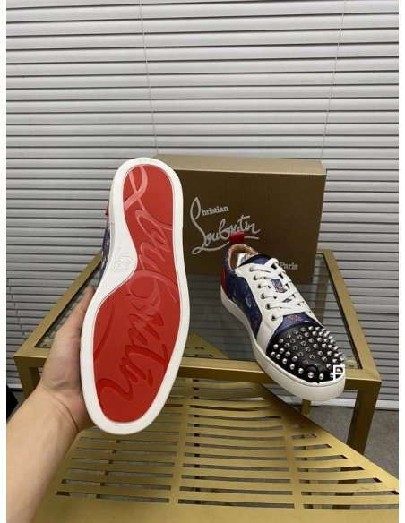 Fake Christian Louboutin Louis Junior Spikes Sneakers Floral Print Leather Multicolor