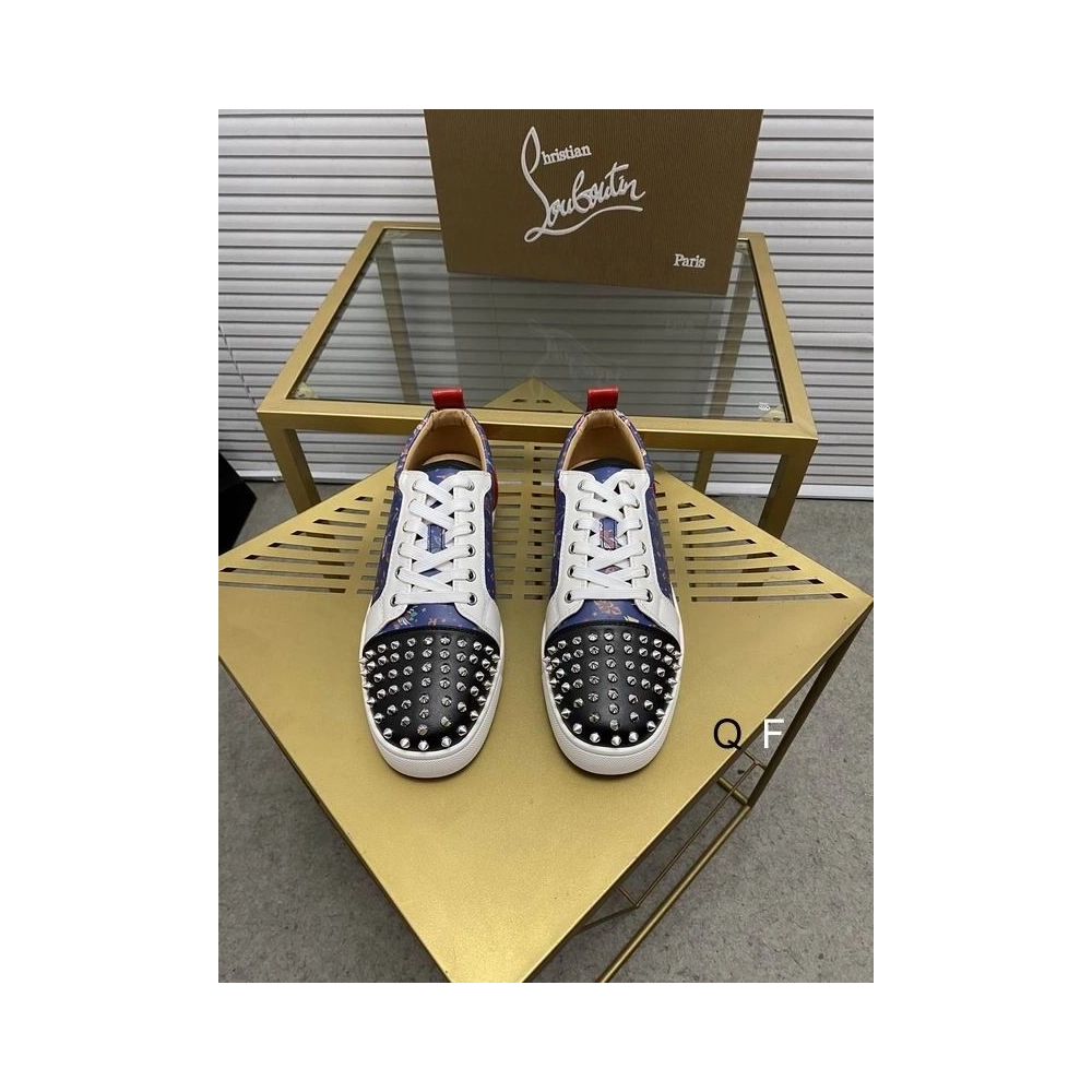 Fake Christian Louboutin Louis Junior Spikes Sneakers Floral Print Leather Multicolor