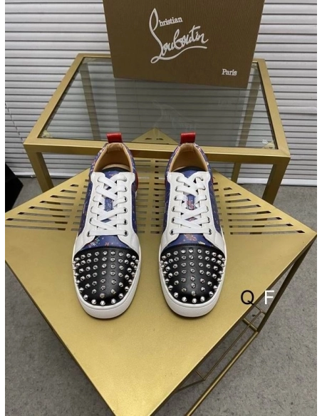 Fake Christian Louboutin Louis Junior Spikes Sneakers Floral Print Leather Multicolor
