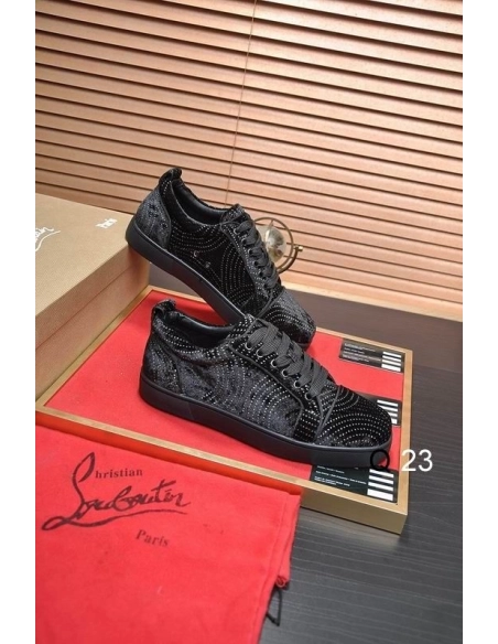 Replica Christian Louboutin Louis Junior Orlato Sneakers Velvet River Crystals Black