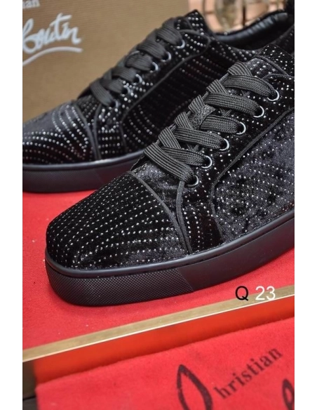 Replica Christian Louboutin Louis Junior Orlato Sneakers Velvet River Crystals Black