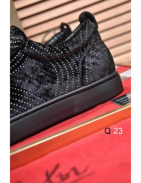 Replica Christian Louboutin Louis Junior Orlato Sneakers Velvet River Crystals Black