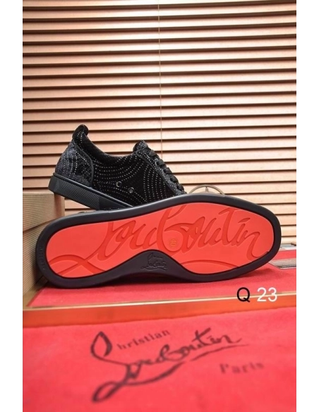 Replica Christian Louboutin Louis Junior Orlato Sneakers Velvet River Crystals Black