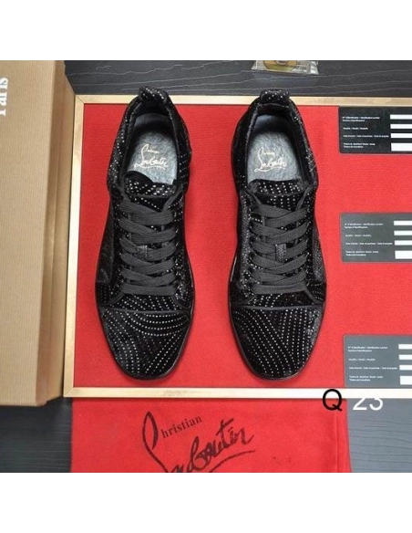 Replica Christian Louboutin Louis Junior Orlato Sneakers Velvet River Crystals Black