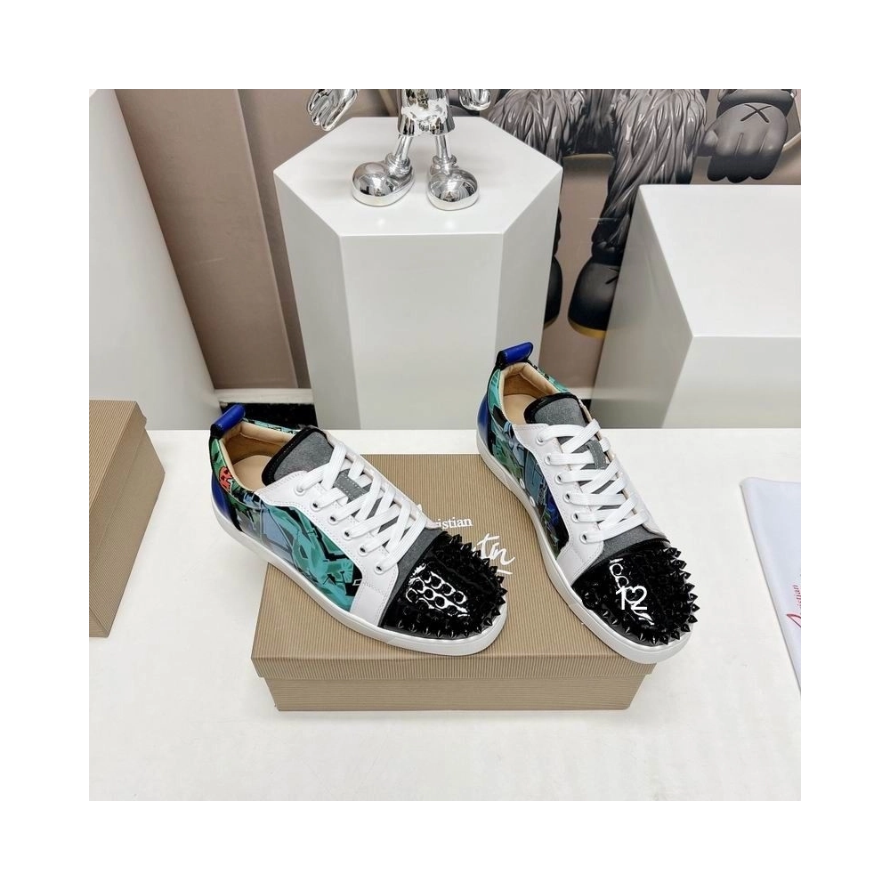 Cheap Christian Louboutin Louis Junior Spikes Orlato Sneakers Calfskin and Patent Leather Multicolor