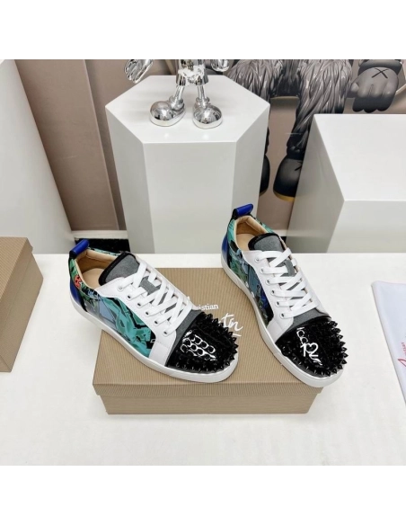 Cheap Christian Louboutin Louis Junior Spikes Orlato Sneakers Calfskin and Patent Leather Multicolor