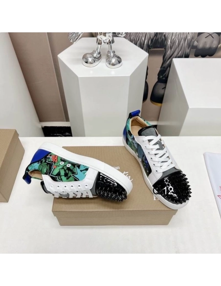 Cheap Christian Louboutin Louis Junior Spikes Orlato Sneakers Calfskin and Patent Leather Multicolor