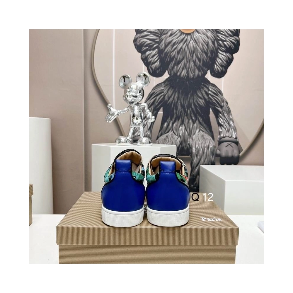 Cheap Christian Louboutin Louis Junior Spikes Orlato Sneakers Calfskin and Patent Leather Multicolor