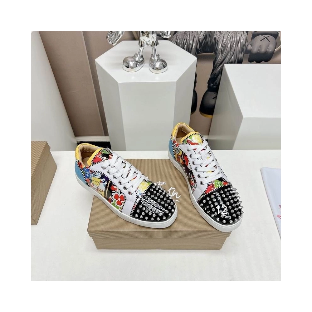 Knockoff Christian Louboutin Louis Junior Spikes Orlato Sneakers Suede and Patent Leather Multicolor