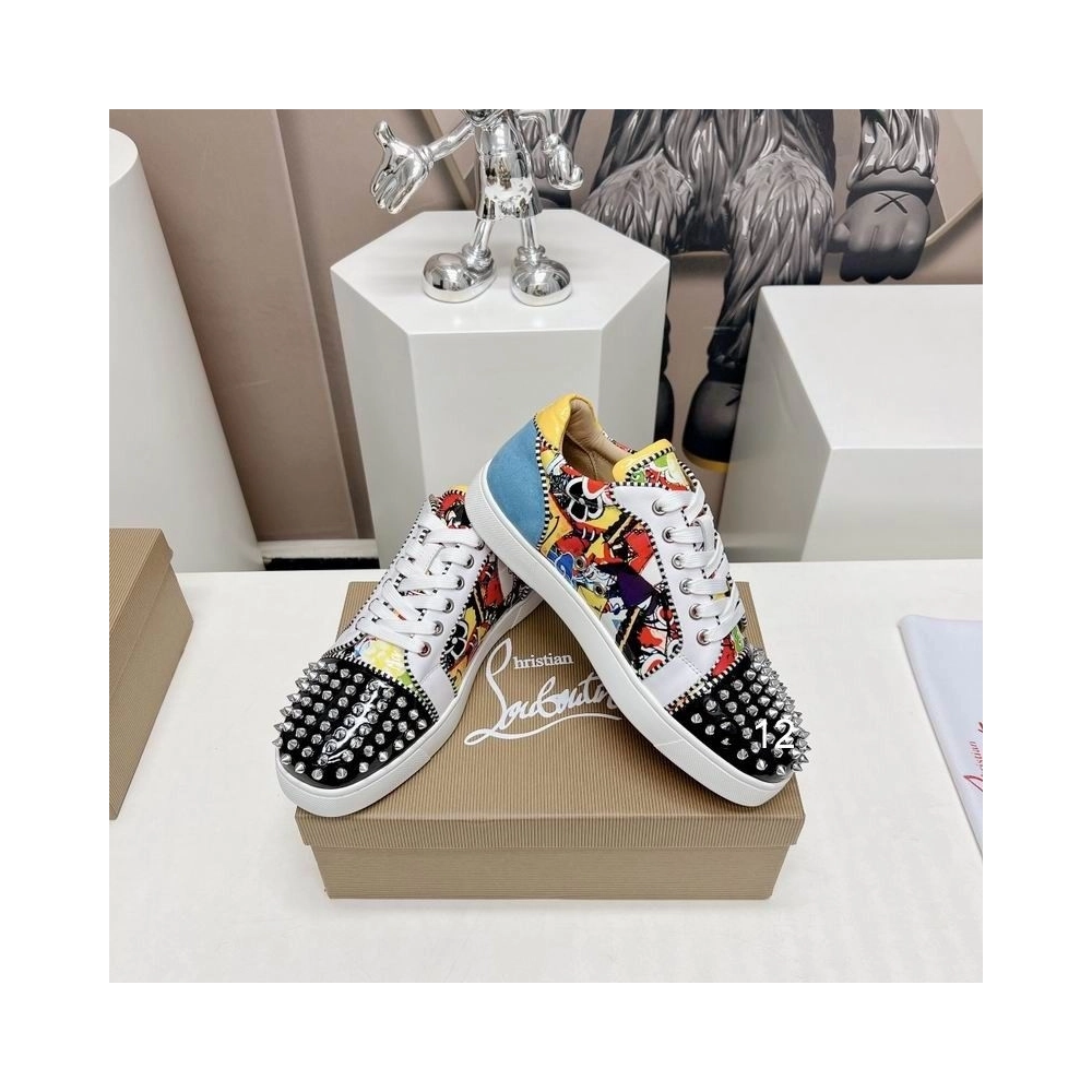 Knockoff Christian Louboutin Louis Junior Spikes Orlato Sneakers Suede and Patent Leather Multicolor