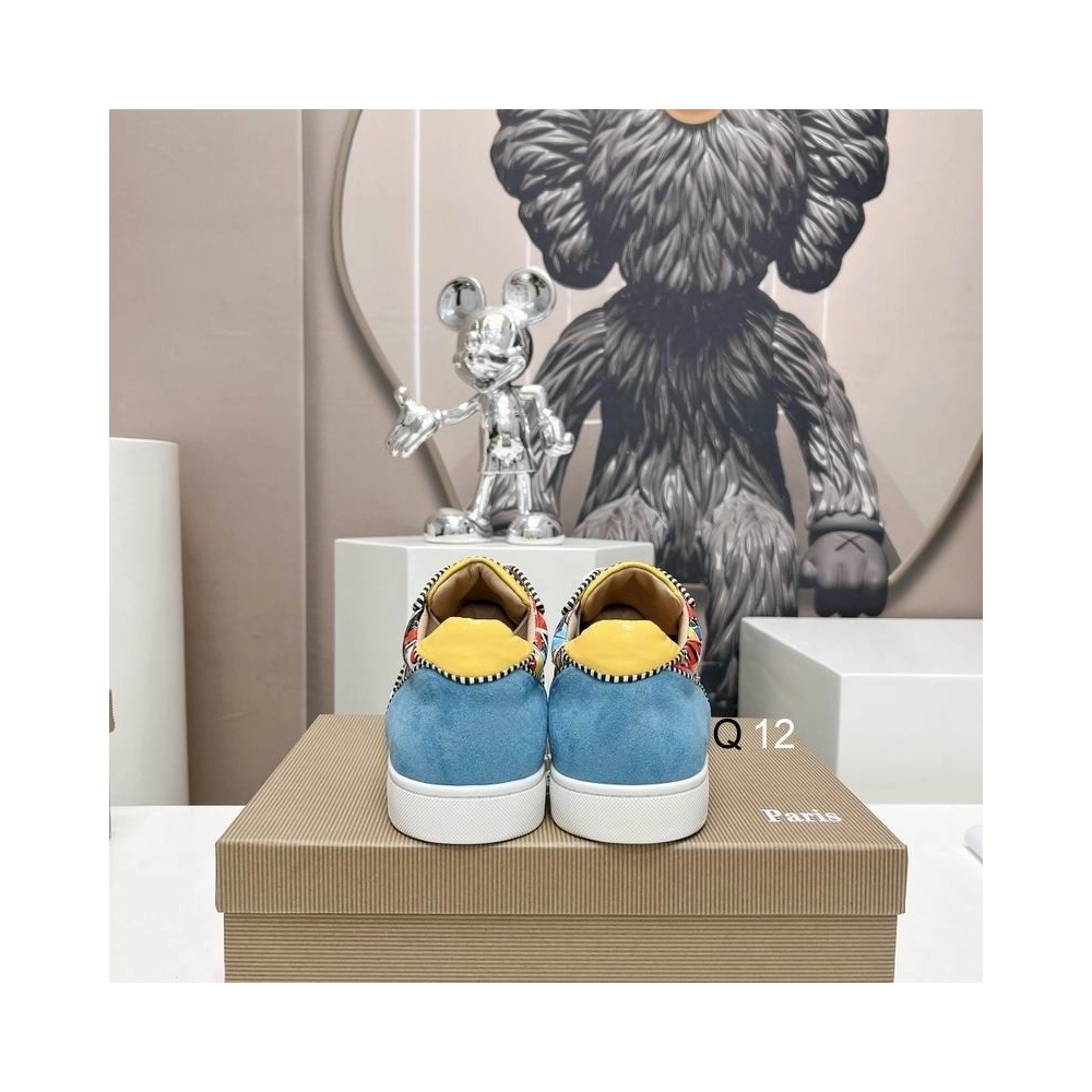 Knockoff Christian Louboutin Louis Junior Spikes Orlato Sneakers Suede and Patent Leather Multicolor