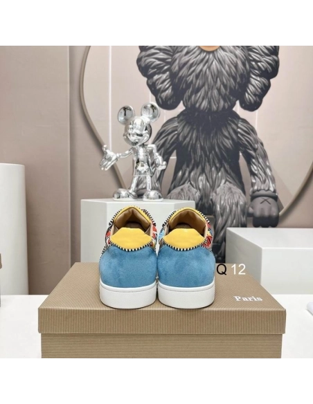 Knockoff Christian Louboutin Louis Junior Spikes Orlato Sneakers Suede and Patent Leather Multicolor