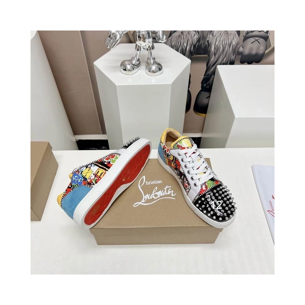 Knockoff Christian Louboutin Louis Junior Spikes Orlato Sneakers Suede and Patent Leather Multicolor