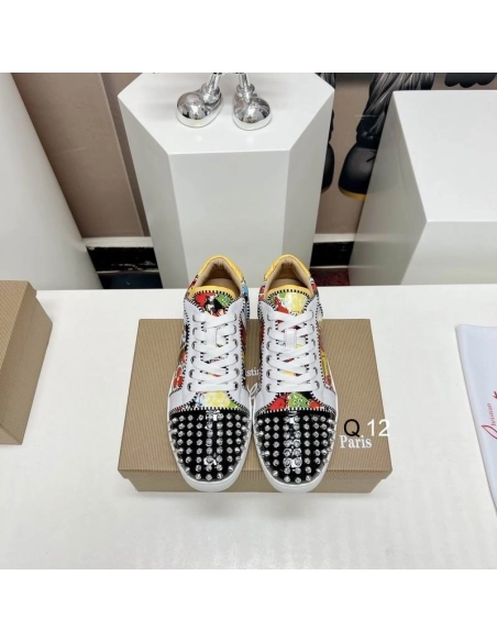 Knockoff Christian Louboutin Louis Junior Spikes Orlato Sneakers Suede and Patent Leather Multicolor