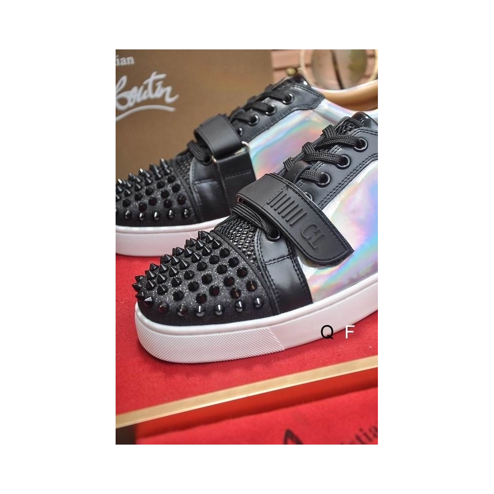 Fake Christian Louboutin Louis Junior Spikes Cap-Toe Sneakers Leather Black, Replica CL Shoes