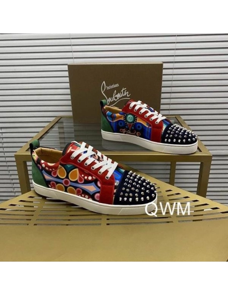 Cheap Christian Louboutin Louis Junior Spikes Orlato Flat Sneakers Suede Multicolor Sale Online
