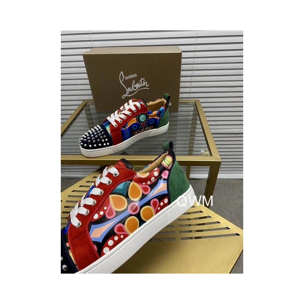 Cheap Christian Louboutin Louis Junior Spikes Orlato Flat Sneakers Suede Multicolor Sale Online