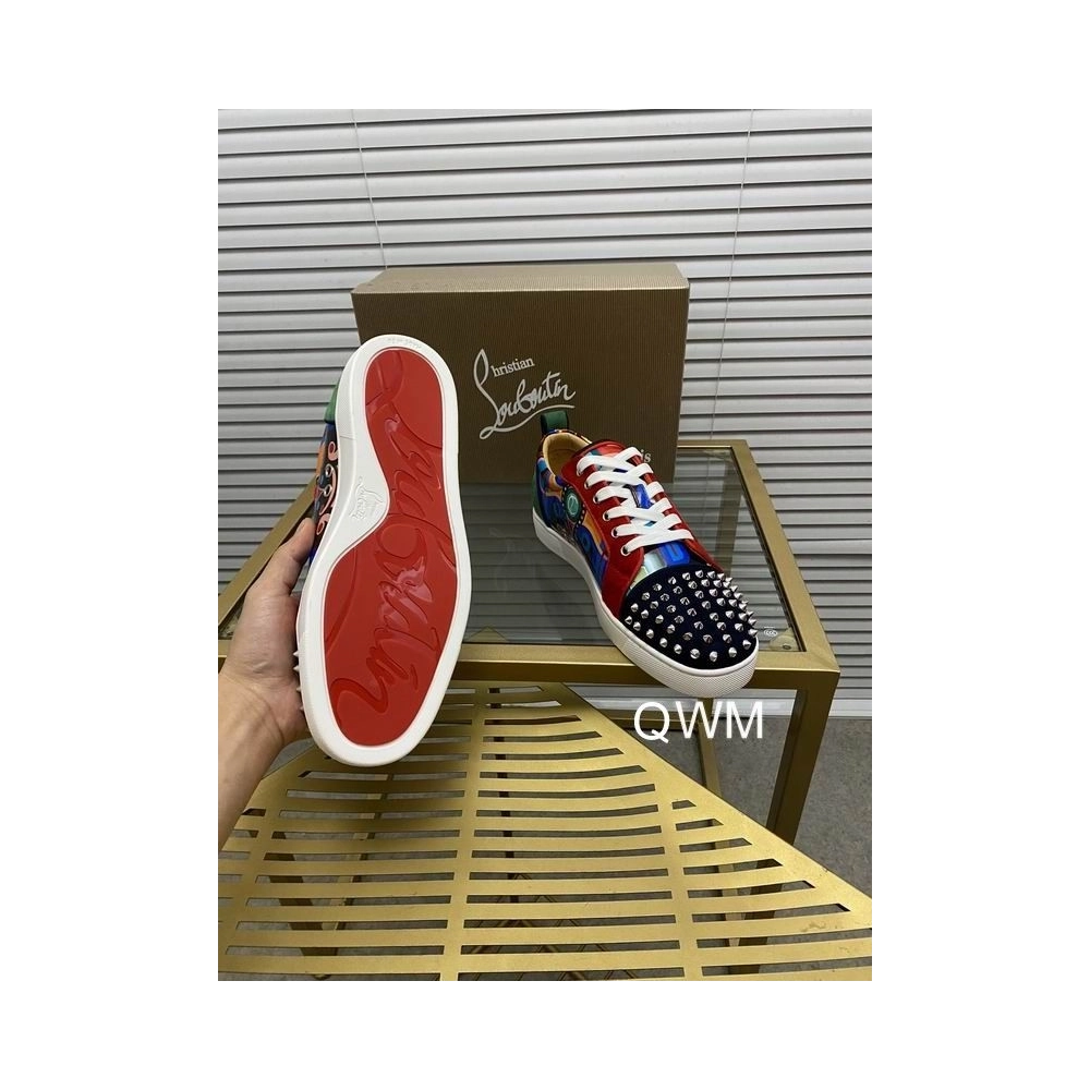 Cheap Christian Louboutin Louis Junior Spikes Orlato Flat Sneakers Suede Multicolor Sale Online