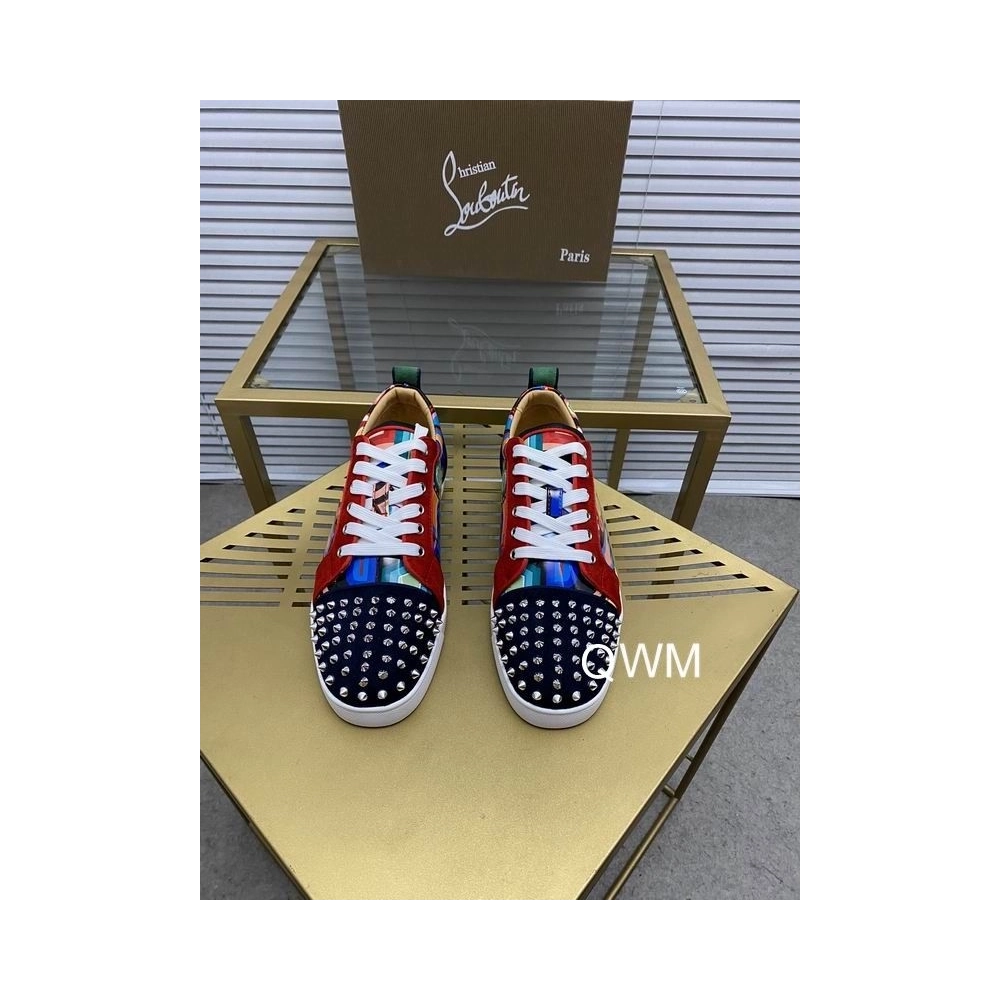 Cheap Christian Louboutin Louis Junior Spikes Orlato Flat Sneakers Suede Multicolor Sale Online