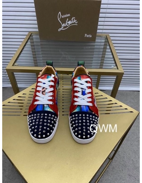 Cheap Christian Louboutin Louis Junior Spikes Orlato Flat Sneakers Suede Multicolor Sale Online