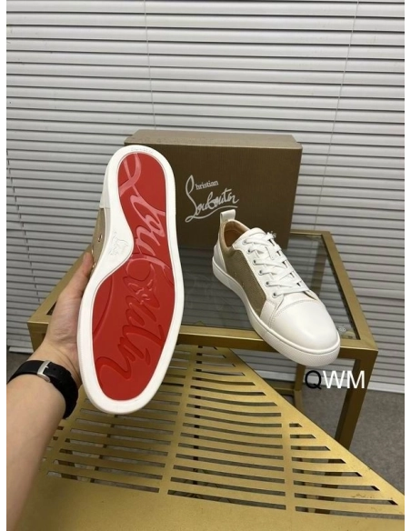 Replica Christian Louboutin Louis Junior Low Top Sneakers Leather White Gold