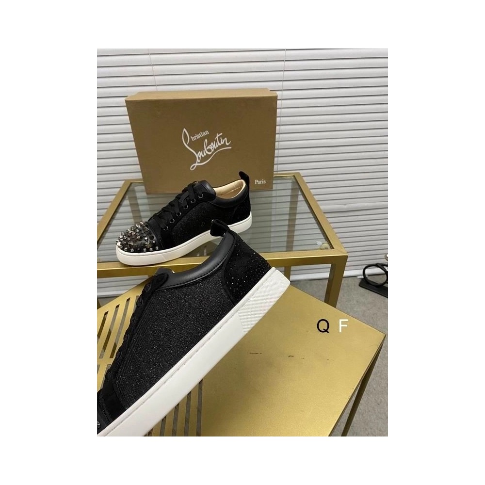 Fake Christian Louboutin Louis Junior Spikes Sneakers Leather and Textile Black