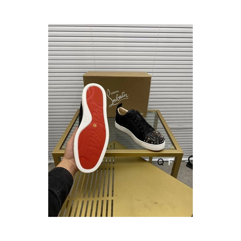 Fake Christian Louboutin Louis Junior Spikes Sneakers Leather and Textile Black