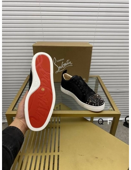Fake Christian Louboutin Louis Junior Spikes Sneakers Leather and Textile Black
