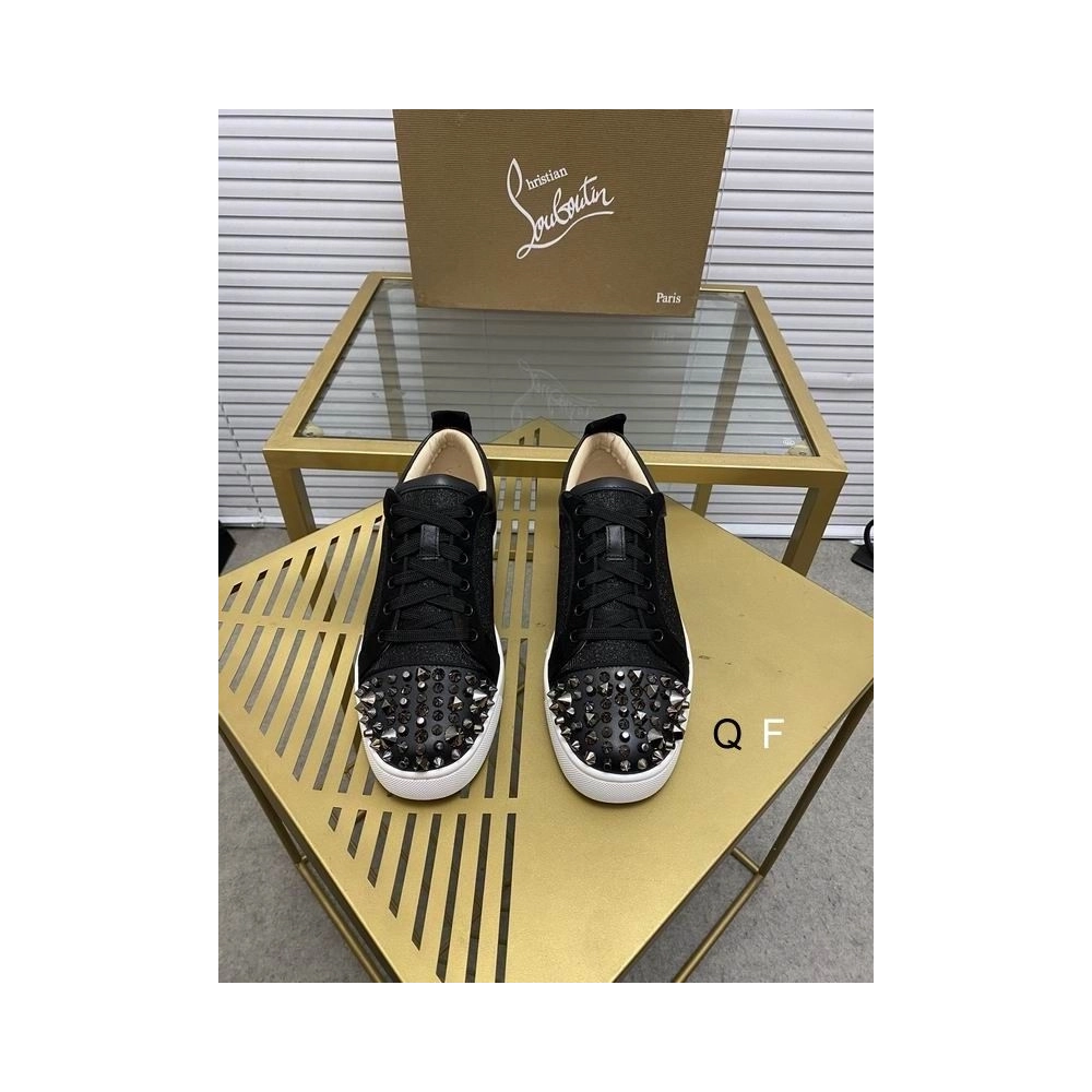 Fake Christian Louboutin Louis Junior Spikes Sneakers Leather and Textile Black