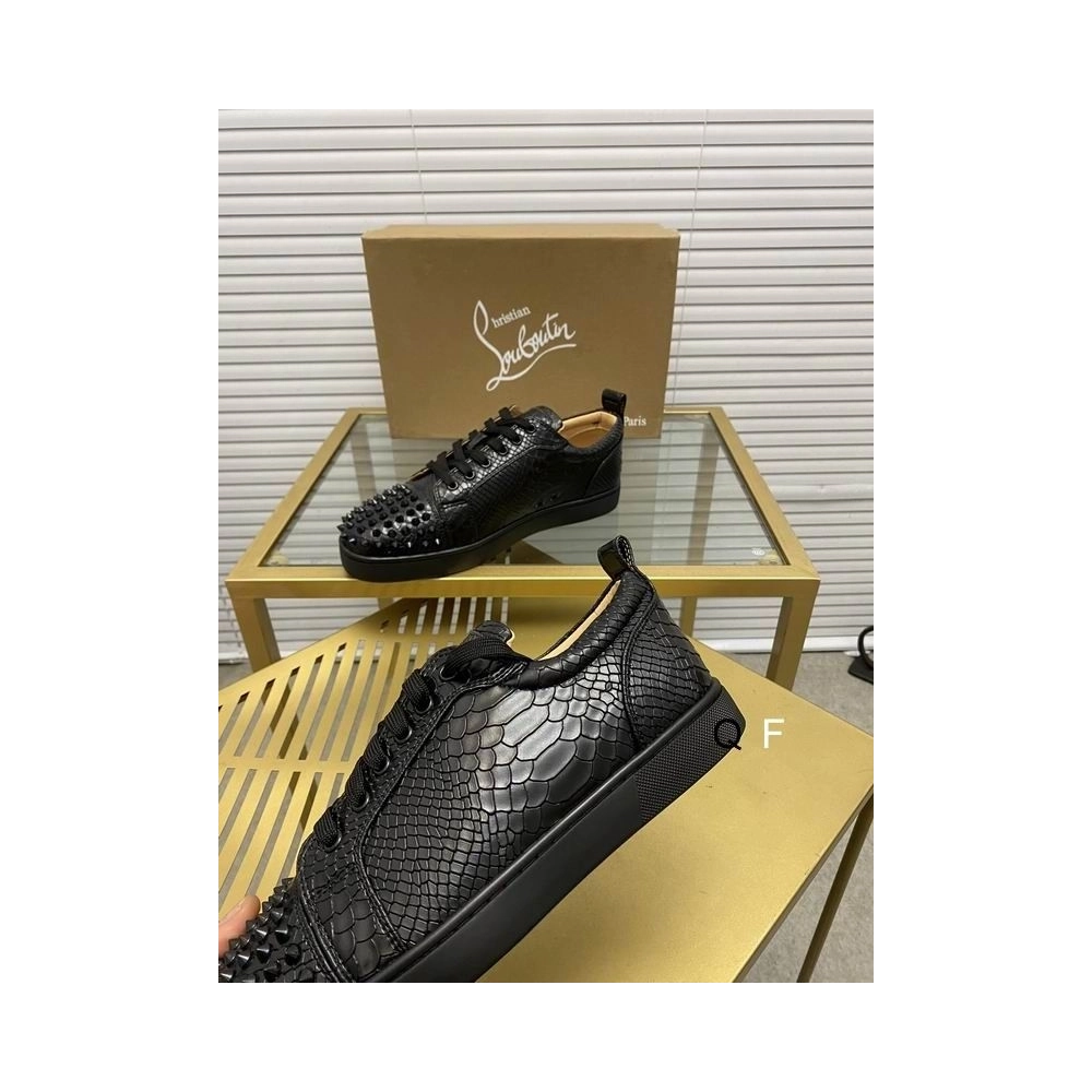 Replica Christian Louboutin Louis Junior Spikes Orlato Sneakers Python Embossed Calfskin Black