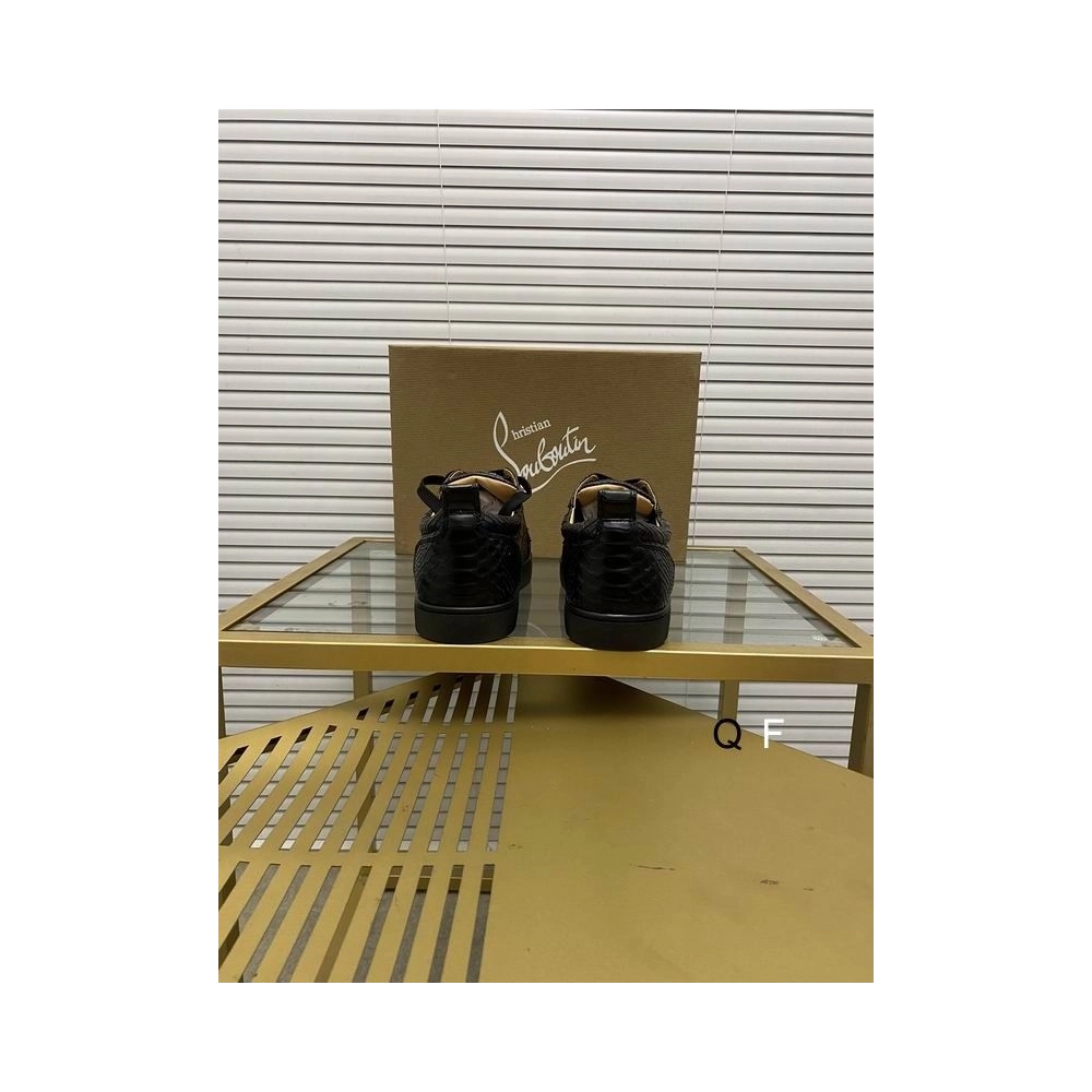 Replica Christian Louboutin Louis Junior Spikes Orlato Sneakers Python Embossed Calfskin Black