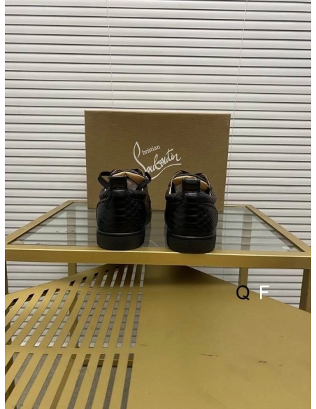 Replica Christian Louboutin Louis Junior Spikes Orlato Sneakers Python Embossed Calfskin Black