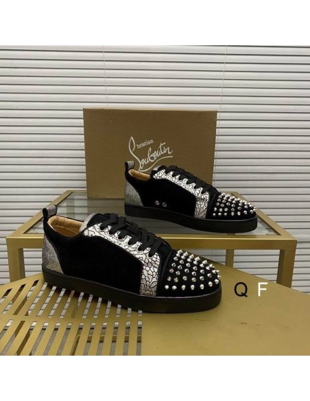 Cheap Christian Louboutin Louis Junior Spikes Orlato Sneakers Leather and Suede Black Sale Online
