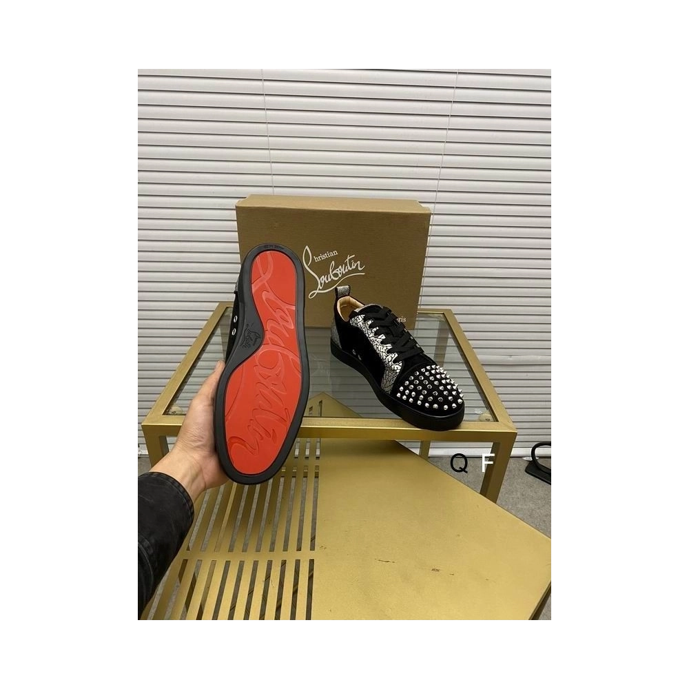 Cheap Christian Louboutin Louis Junior Spikes Orlato Sneakers Leather and Suede Black Sale Online