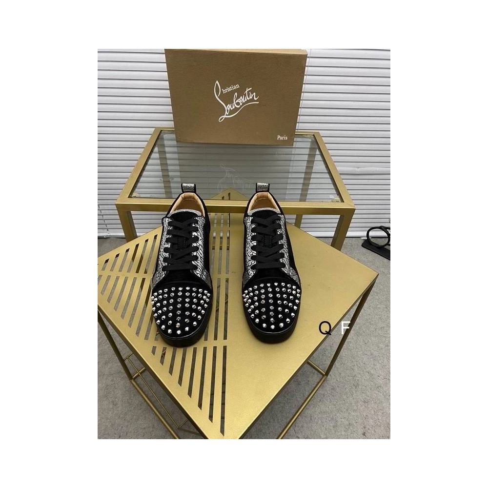 Cheap Christian Louboutin Louis Junior Spikes Orlato Sneakers Leather and Suede Black Sale Online