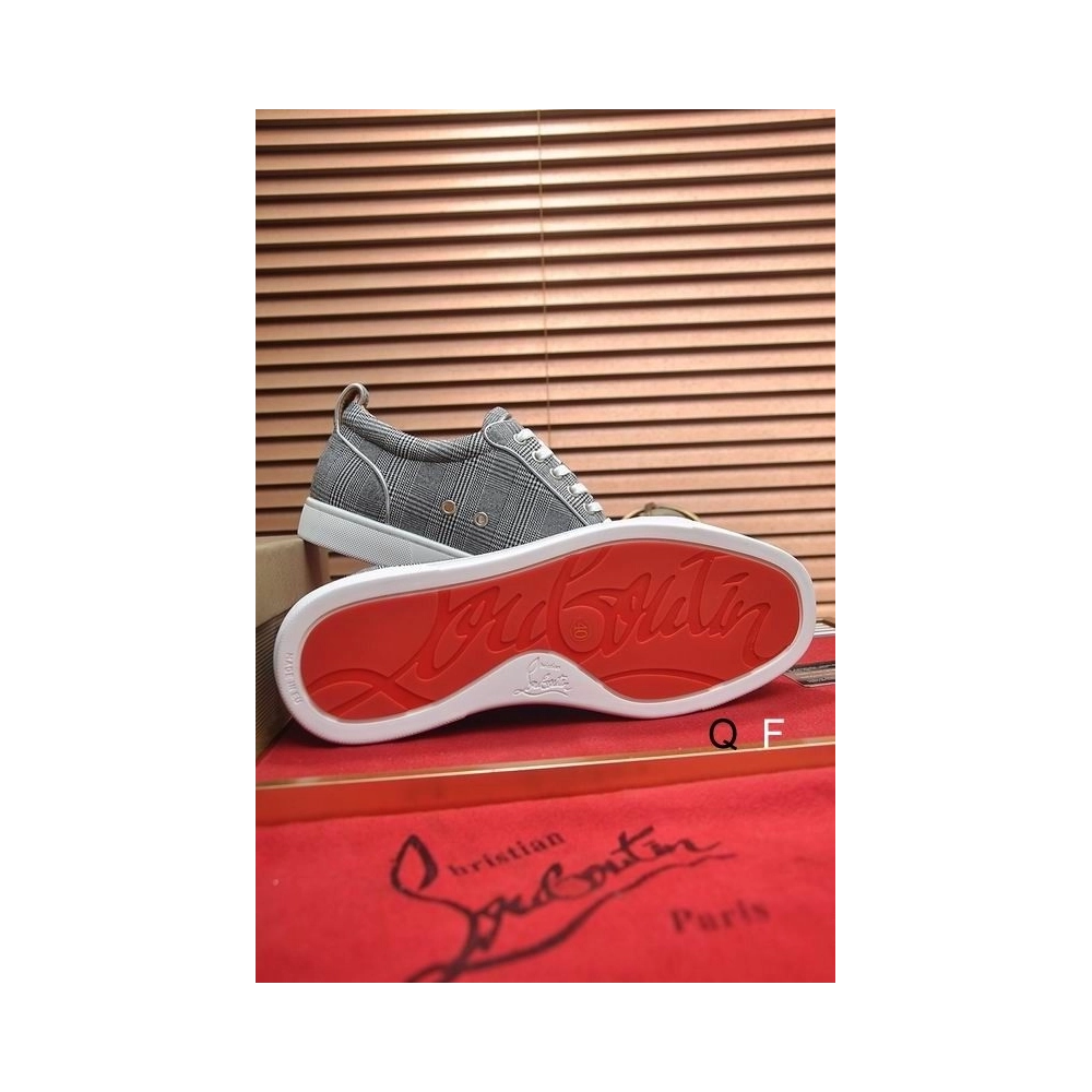 Fake Christian Louboutin Louis Junior Spikes Orlato Flat Sneakers Monochrome Canvas Gray