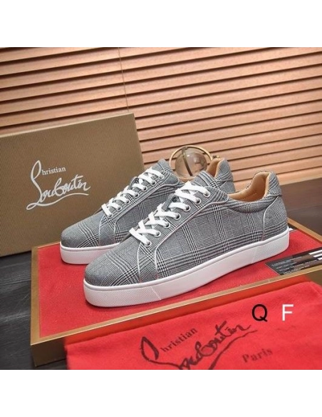 Cheap Christian Louboutin Louis Junior Orlato Sneakers Monochrome Canvas Gray for Sale