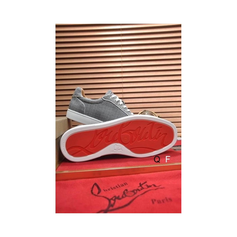 Cheap Christian Louboutin Louis Junior Orlato Sneakers Monochrome Canvas Gray for Sale