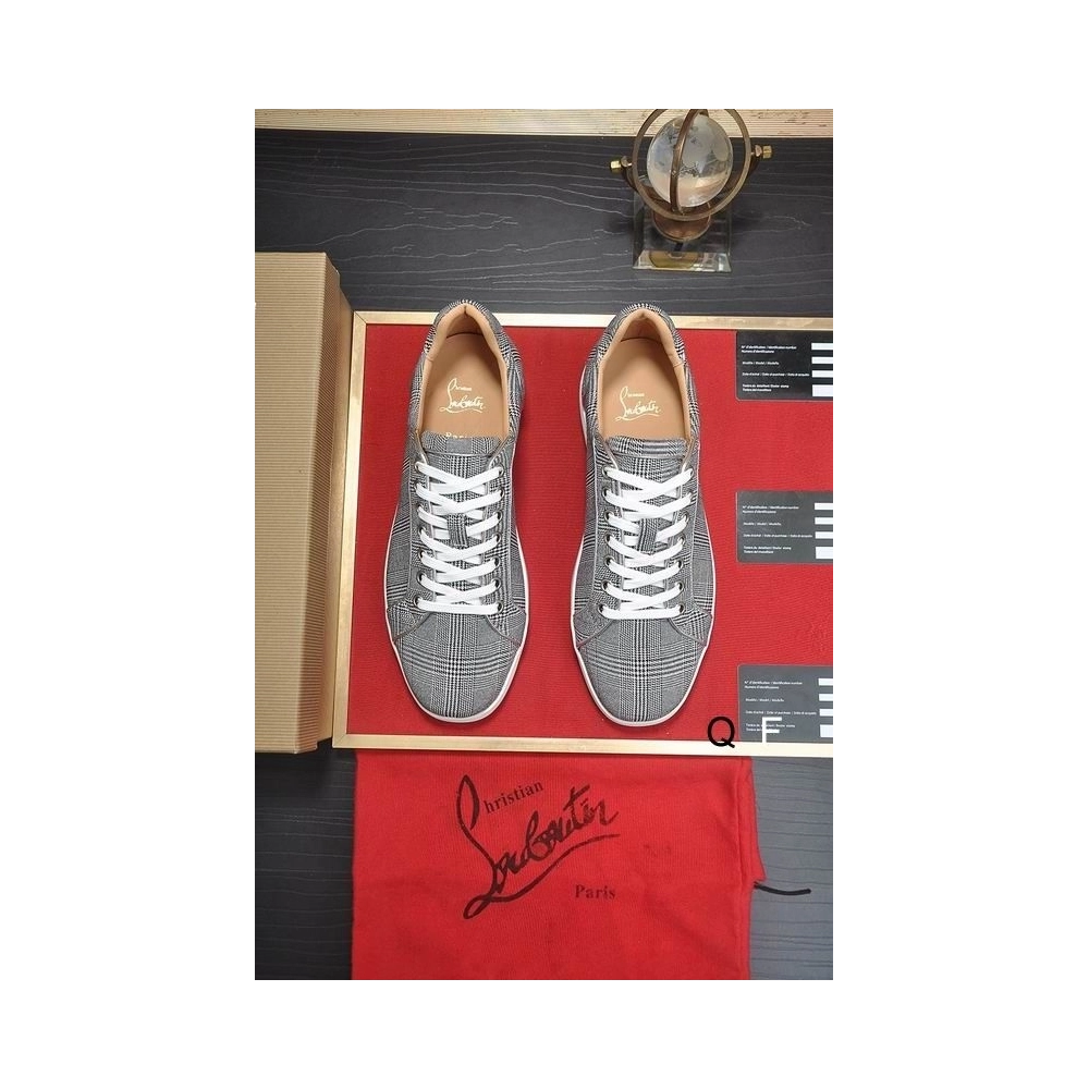 Cheap Christian Louboutin Louis Junior Orlato Sneakers Monochrome Canvas Gray for Sale