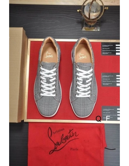 Cheap Christian Louboutin Louis Junior Orlato Sneakers Monochrome Canvas Gray for Sale
